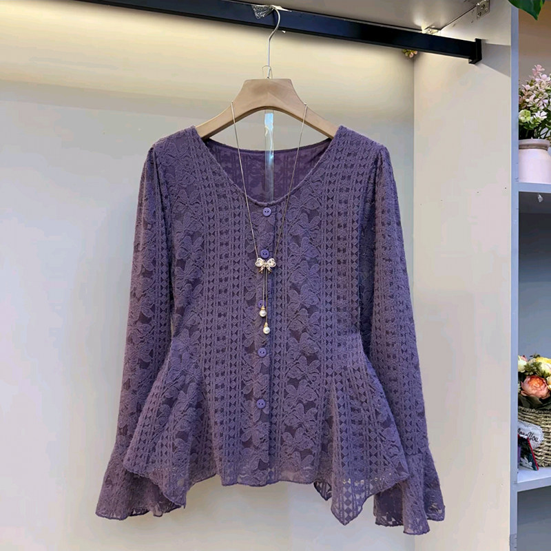 胖妹妹大码女装春季2026新款欧货V领洋气百搭收腰显瘦时尚蕾丝衫,女装/女士精品,大码内搭,淘宝优惠券,粉丝福利购,淘宝优惠卷