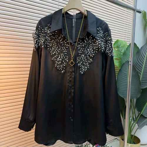 春季新款韩版重工钉珠亮片衬衫女