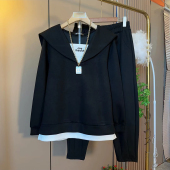 女装 大码 宽松显瘦宽松高端潮海军领假两件卫衣 新款 胖妹妹2025春季