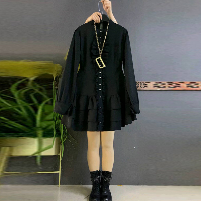 时尚显瘦设计感美背收腰衬衫裙新