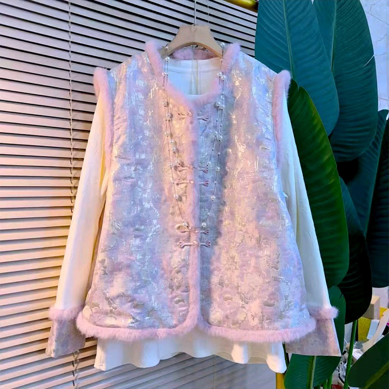 毛边夹棉马甲内搭套装