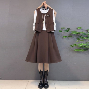 欧货洋气穿搭学院风马甲半身裙三件套 女装 胖妹妹2025早秋新款 大码