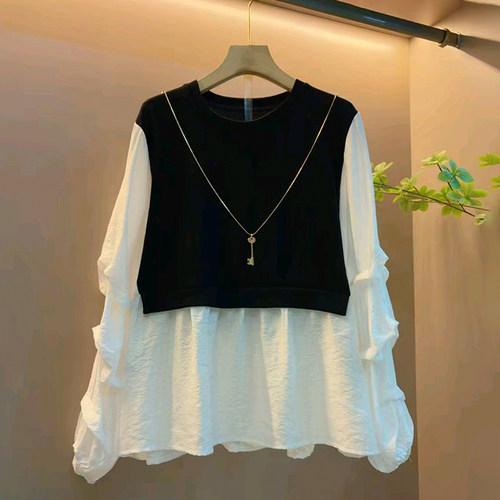 宽松遮肚假两件显瘦时尚百搭上衣