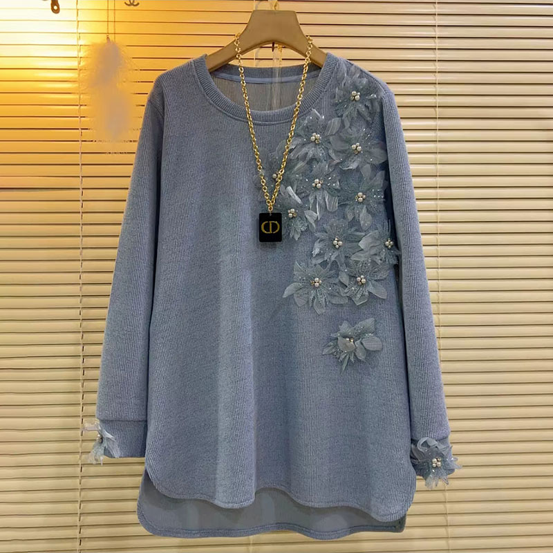 大码圆领宽松套头长袖卫衣