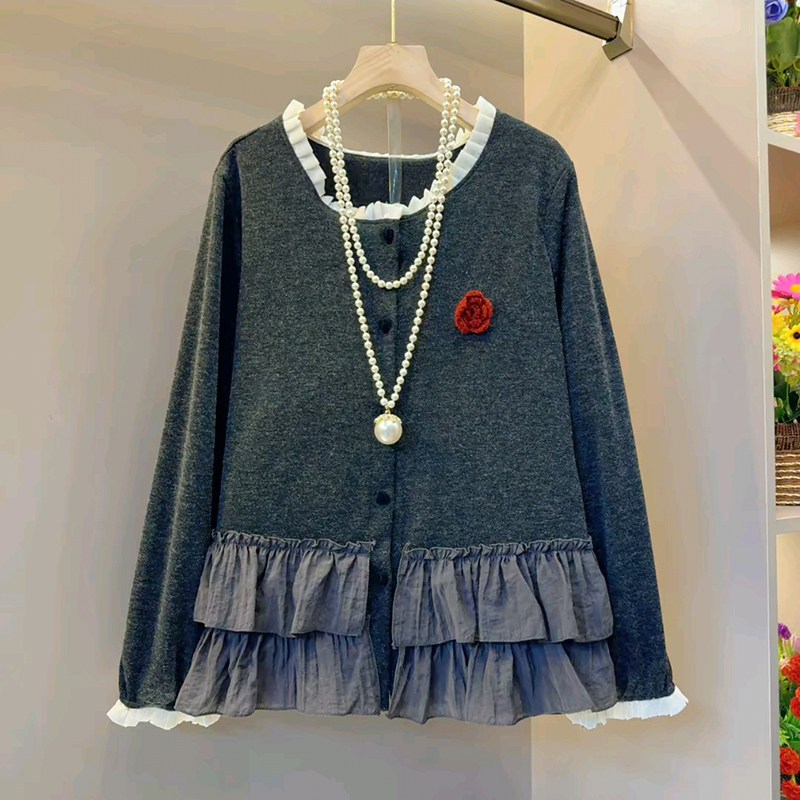 胖妹妹大码女装春季2026新款木耳边拼接时尚欧货小花朵打底网红衫,女装/女士精品,大码内搭,淘宝优惠券,粉丝福利购,淘宝优惠卷