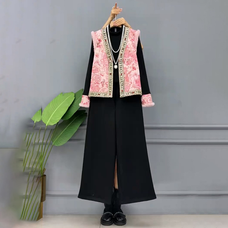 中式复古内搭马甲裤子时髦三件套