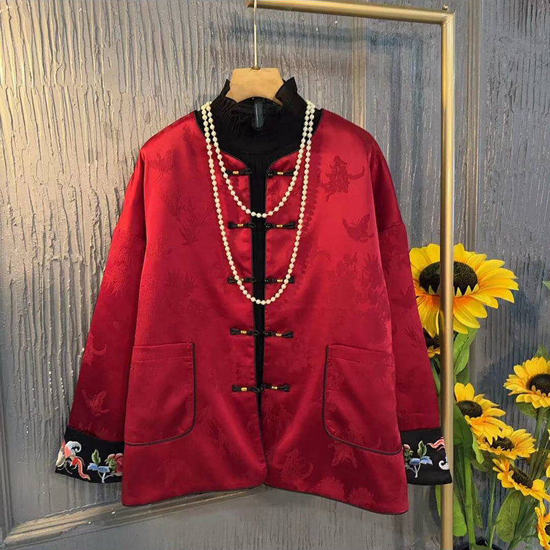 大码女装国风提花刺绣棉衣外套