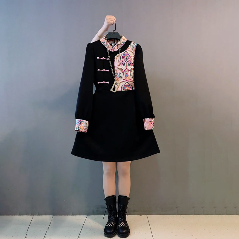 国风新中式气质盘扣拼接连衣裙子