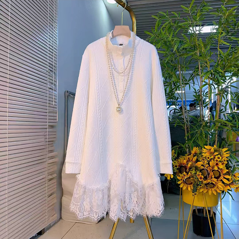 2024冬季新款大码女装胖MM显瘦洋气宽松长款纽扣麦穗拼接蕾丝上衣,女装/女士精品,大码内搭,淘宝优惠券,粉丝福利购,淘宝优惠卷