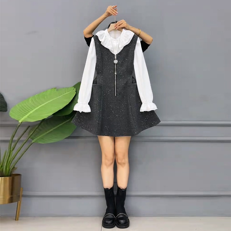 法式精致轻奢内搭拉链撒星马甲裙