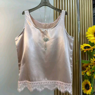 女装 胖妹妹气质百搭遮肉吊带上衣大码 拼接蕾丝坎肩2026新款 新中式