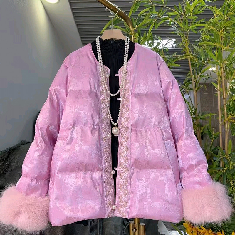 加厚大码女装保暖毛毛袖口棉服