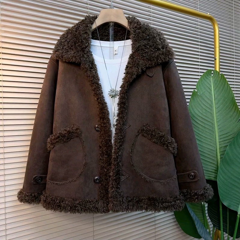 冬季大码女装翻领加绒保暖外套