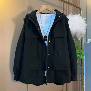 新款 宽松休闲时尚 大码 欧货韩版 假两件夹棉外套 女装 胖妹妹2025秋季