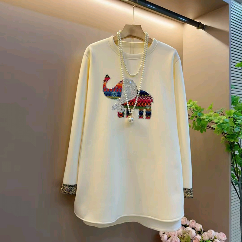 大码女装高级感烫钻彩色大象卫衣