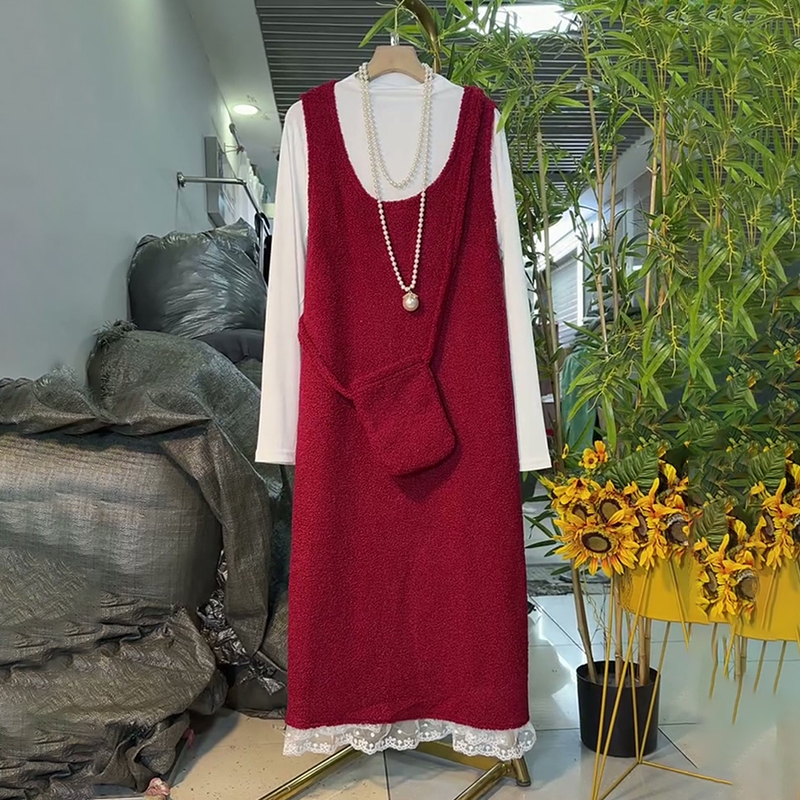 欧货时尚绒毛裙搭配小衫套装