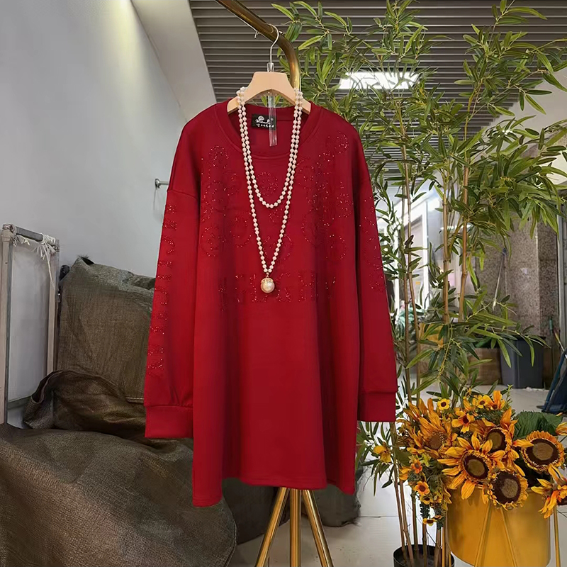 大码女装笑脸烫钻T恤上衣