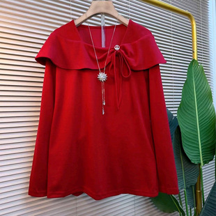 女装 大码 显瘦上衣潮 新款 胖妹妹设计感荷叶领蝴蝶结简约百搭女人衫