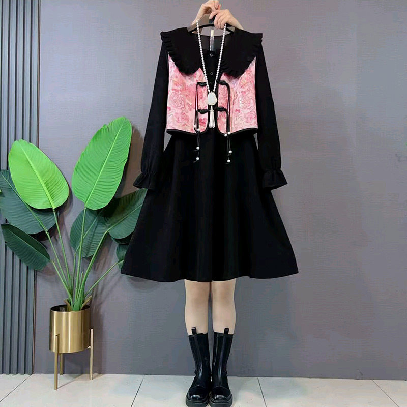 胖mm国风复古盘扣流苏马甲设计款娃娃领拼接裙子套装新款大码女装,女装/女士精品,大码套装,淘宝优惠券,粉丝福利购,淘宝优惠卷