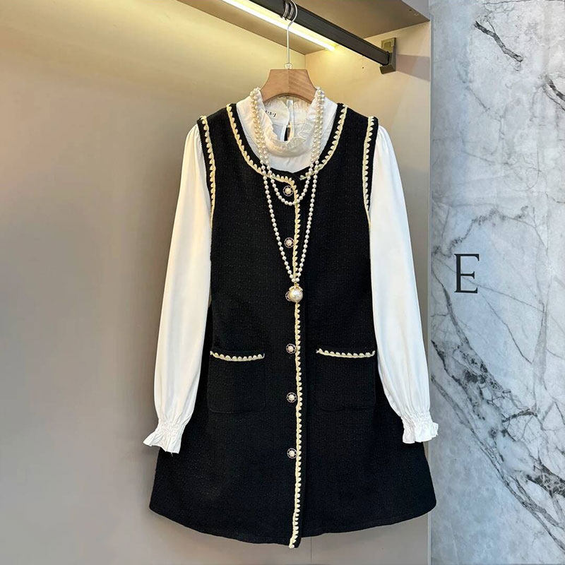 2026春季新款大码女装韩版时尚设计感小香风马甲裙百搭打底衫套装,女装/女士精品,大码套装,淘宝优惠券,粉丝福利购,淘宝优惠卷