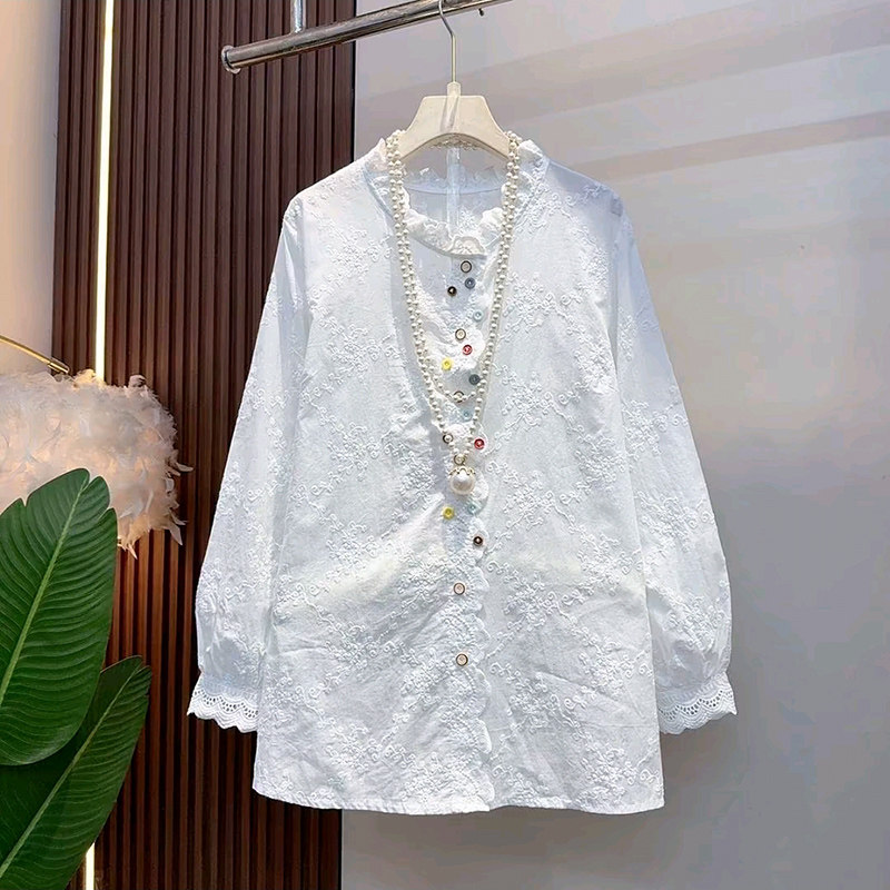 大码女装刺绣长袖衬衫减龄彩色扣子宽松百搭内搭2026春季新款上衣,女装/女士精品,大码内搭,淘宝优惠券,粉丝福利购,淘宝优惠卷