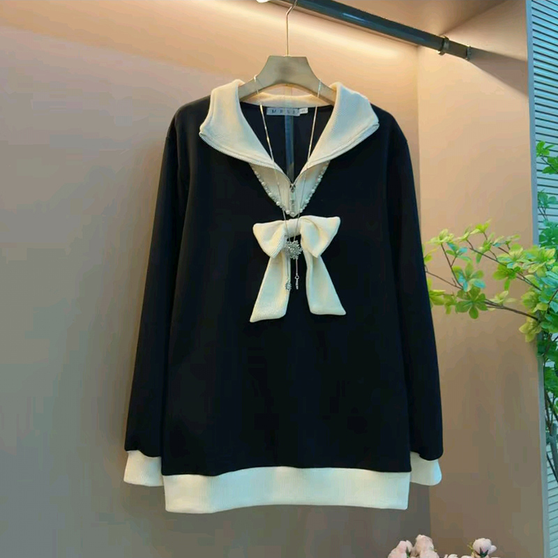 新款大码女装蝴蝶结拼接上衣