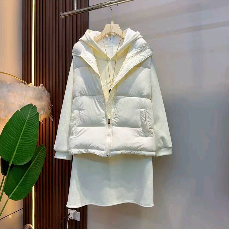 2025爆款欧洲站减龄连帽卫衣裙加棉马甲两件套大码女装洋气套装女