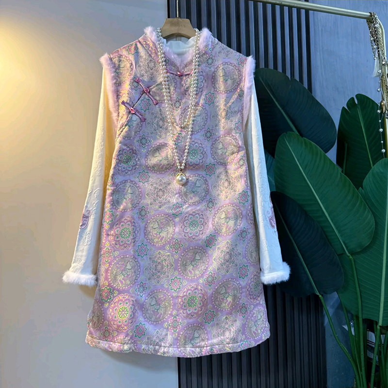 胖mm显瘦立领毛边马甲裙遮肉大码女装刺绣打底衫2026春季新款套装,女装/女士精品,大码套装,淘宝优惠券,粉丝福利购,淘宝优惠卷