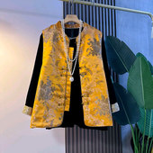 复古马甲提花大码 女装 2025秋季 新中式 新款 胖妹妹丝绒钉珠上衣打底