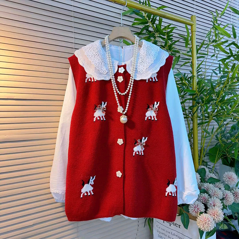 胖MM显瘦娃娃领打底2026春季新款小马蝴蝶结马甲大码女装针织马夹,女装/女士精品,常规大码外套,淘宝优惠券,粉丝福利购,淘宝优惠卷