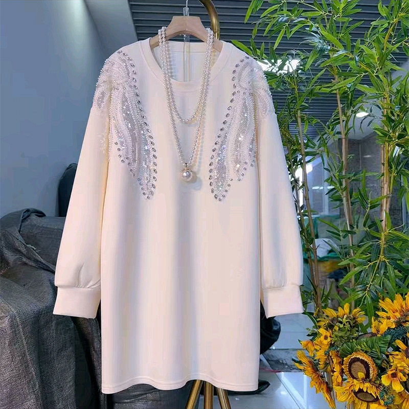 新款大码女装重工披肩钉珠亮片翅膀长袖上衣胖妹妹时髦百搭打底衫,女装/女士精品,大码内搭,淘宝优惠券,粉丝福利购,淘宝优惠卷