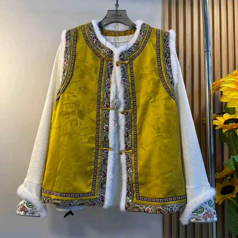 国风刺绣夹棉毛毛马甲加绒打底