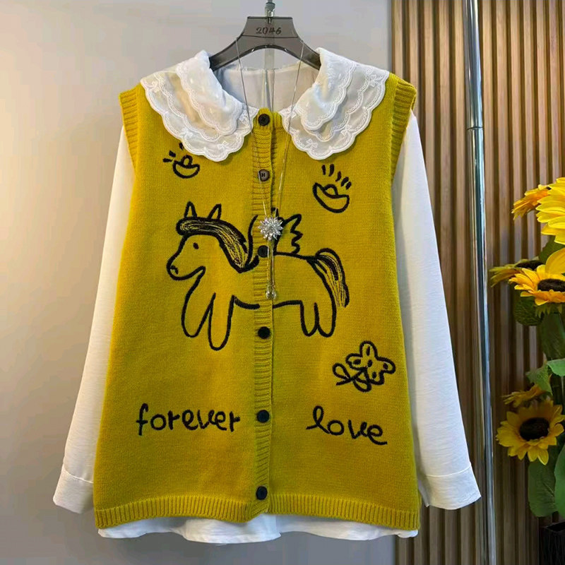 大码女装胖mm韩版卡通小马针织坎肩马甲大码女装胖mm百搭打底衬衫,女装/女士精品,常规大码外套,淘宝优惠券,粉丝福利购,淘宝优惠卷