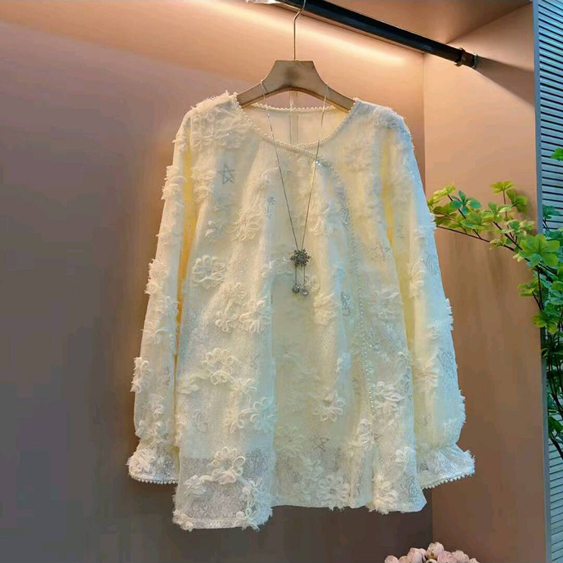 立体花朵名媛风气质珍珠刺绣上衣