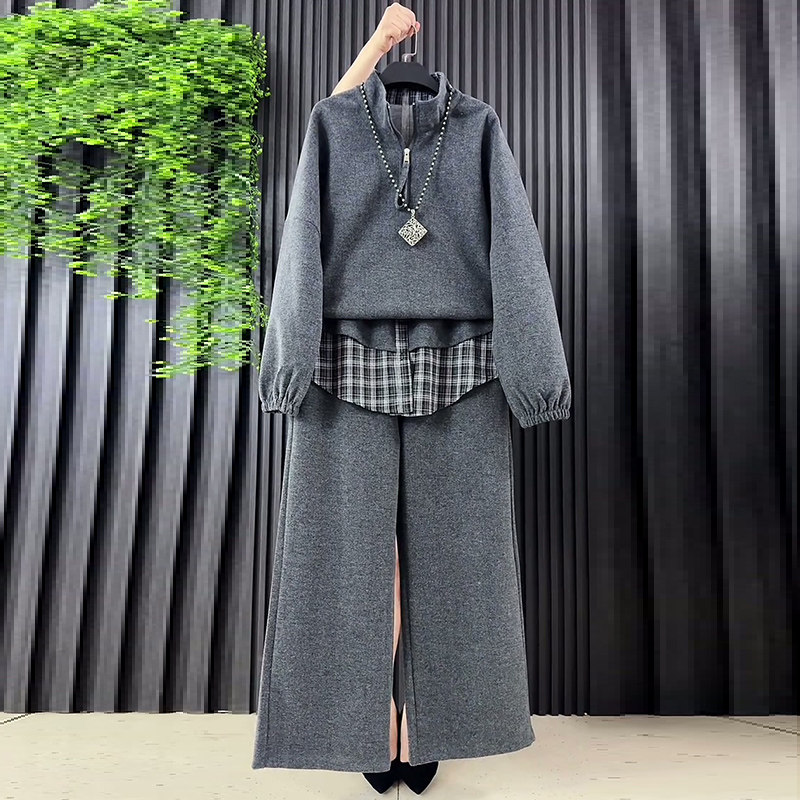 胖mm显瘦拉链卫衣2026春季新款拼格直筒裤两件套洋气套装大码女装,女装/女士精品,大码套装,淘宝优惠券,粉丝福利购,淘宝优惠卷