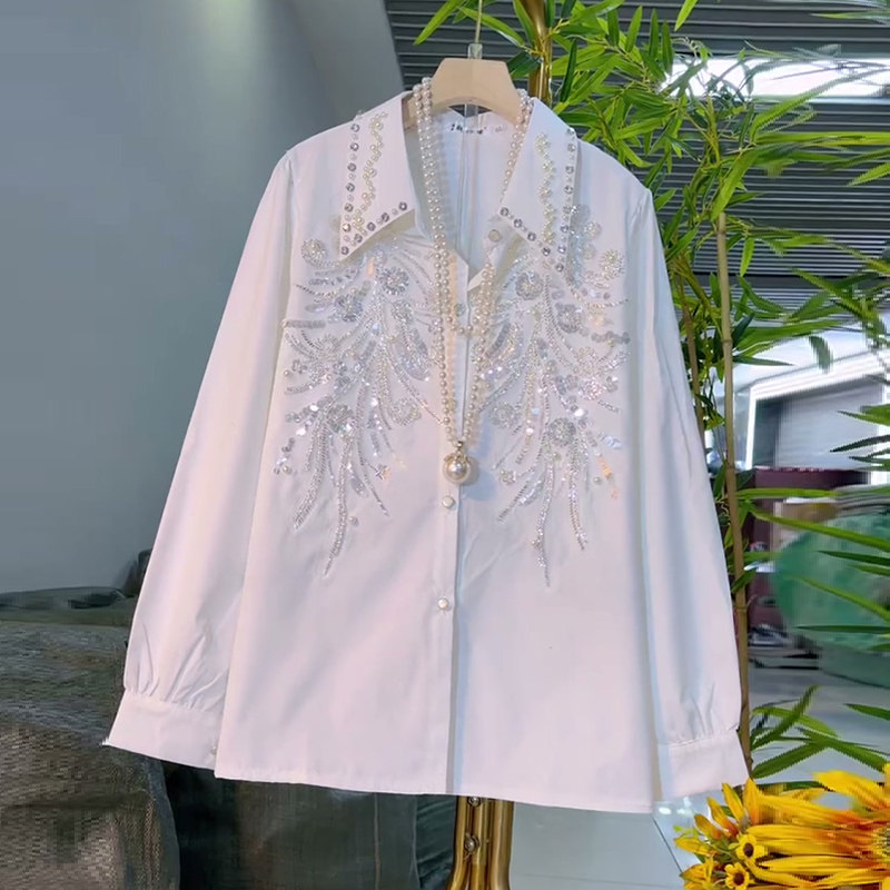 大码女装亮片长袖上衣胖mm显瘦翻领衬衫2026春季新款百搭时尚内搭,女装/女士精品,大码内搭,淘宝优惠券,粉丝福利购,淘宝优惠卷