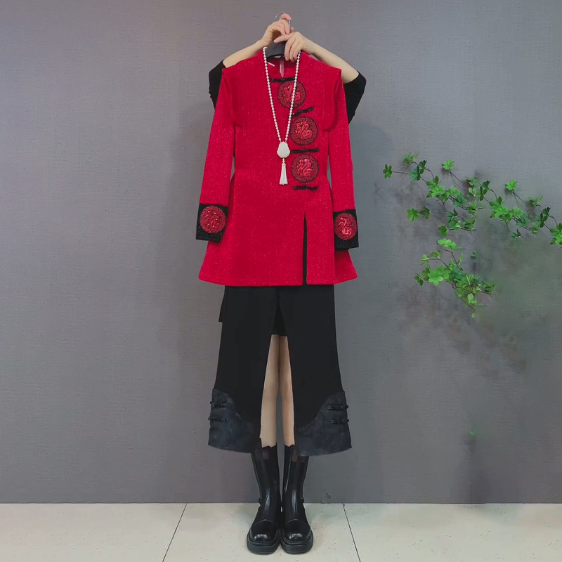 重工亮片古典盘扣纽帕上衣裤子