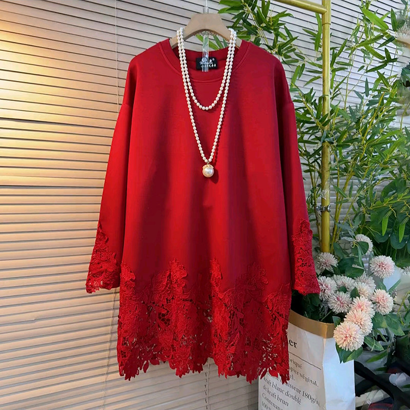 2025冬季新款大码女装胖妹妹中长款时尚潮流韩版拼蕾丝宽松遮肉衫,女装/女士精品,大码内搭,淘宝优惠券,粉丝福利购,淘宝优惠卷