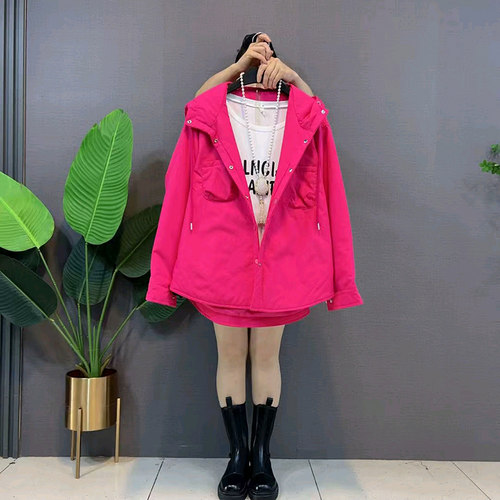 冬季大码女装连帽工装轻薄款棉服
