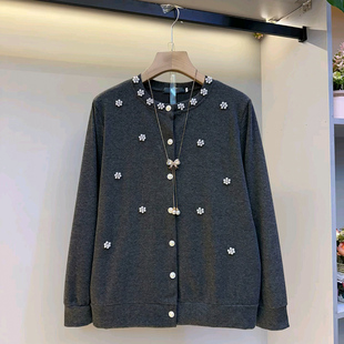 小香风大码女装钉珠花朵毛衣胖妹妹显瘦时尚重工开衫新款针织衫潮