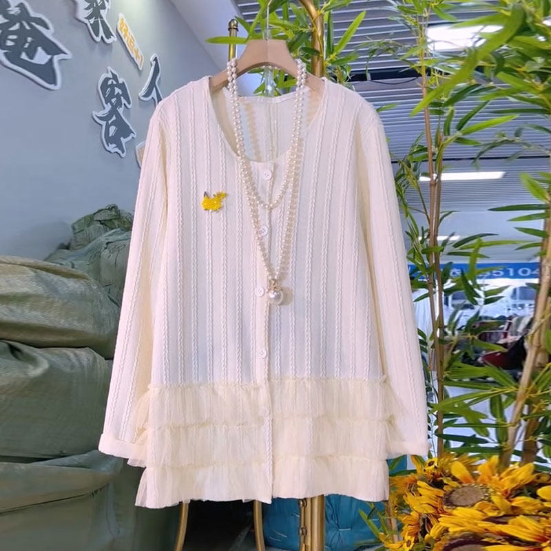 2026春季新款欧货时尚麻花纹拼接蕾丝衬衫大码女装胖mm洋气上衣女