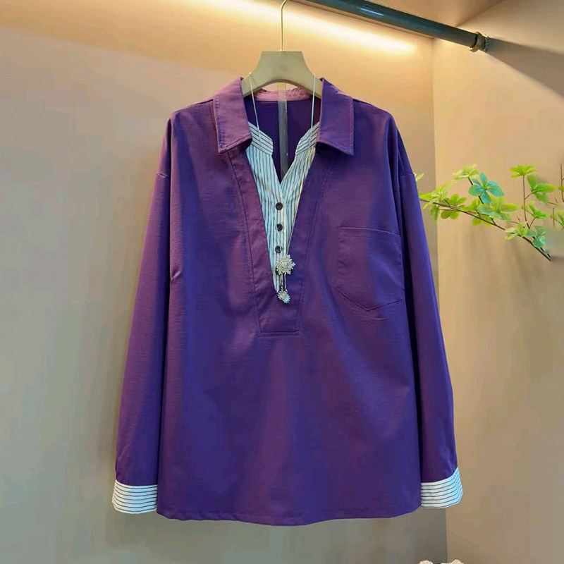 胖妹妹大码女装春季2026新款韩系设计假两件拼接宽松显瘦衬衫上衣,女装/女士精品,大码内搭,淘宝优惠券,粉丝福利购,淘宝优惠卷