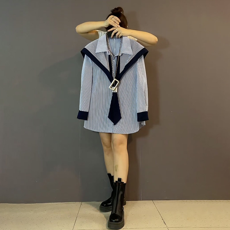 胖妹妹大码女装春季2026新款欧货休闲翻领百搭披肩条纹简约风衬衫,女装/女士精品,大码内搭,淘宝优惠券,粉丝福利购,淘宝优惠卷