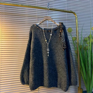 胖妹妹冬季 欧货慵懒风针织套头宽松大码 女装 大码 上衣潮 设计百搭衫