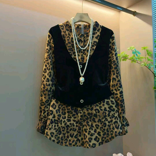 假两件拼接印花长袖 时尚 百搭显瘦上衣大码 女装 女 新款 洋气小衫 韩版