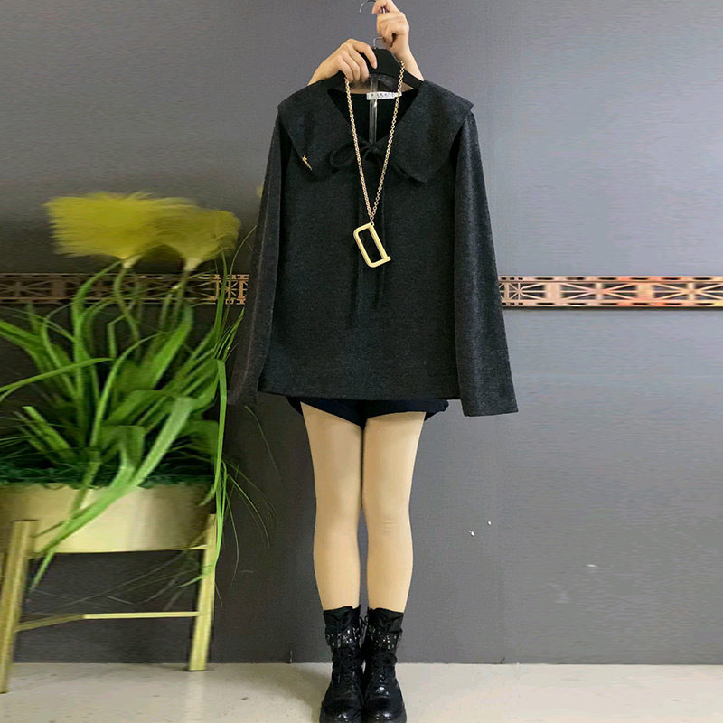 翻领蝴蝶结套头长袖上衣