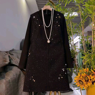 女装 韩版 时尚 胖妹妹冬季 套装 大码 别致设计毛呢亮片马甲裙小衫 新款