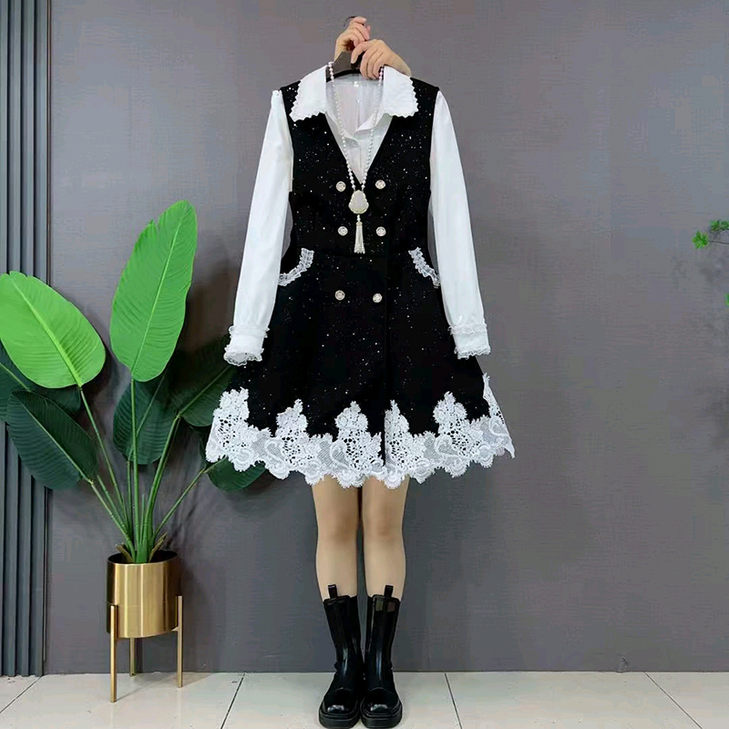 新款大码女装亮星星马甲裙打底衫