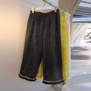 直筒裤 提花加绒厚款 拼接裤 新中式 休闲裤 女装 子2025新款 女 国风大码