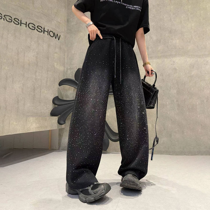 爆款高品质慵懒风满天星烫钻弯刀阔腿裤2026新款休闲显瘦大码女装,女装/女士精品,大码裤装,淘宝优惠券,粉丝福利购,淘宝优惠卷